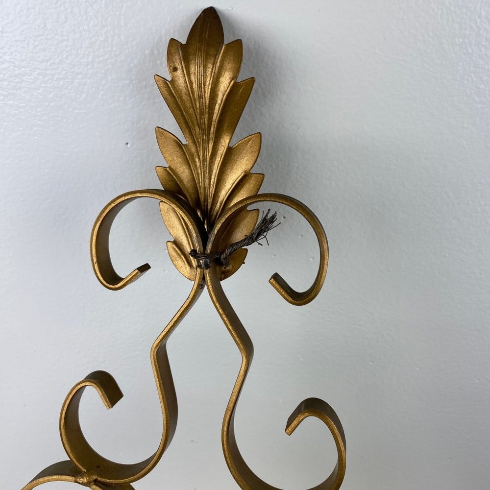 Vintage Wood & Brass Rose Candle Holder Wall Hanging 17.5" X 9.5" X 4" - Picture 7 of 10